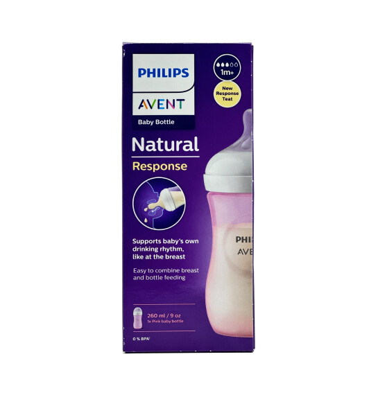 Avent Natural Response körpə butulkası çəhrayı 1ay+ 260 ml - AVENT