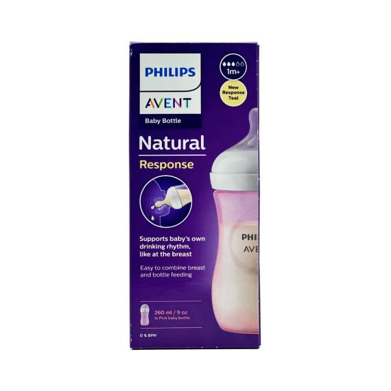 Avent Natural Response körpə butulkası çəhrayı 1ay+ 260 ml - 1