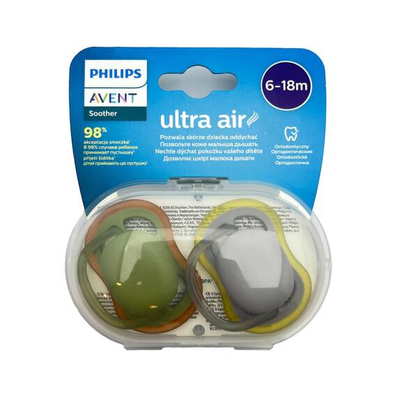 AVENT 085/20 087/10 ULTRA AIR SOOTHER 6-18M NEUTERAL 2PCS - 1