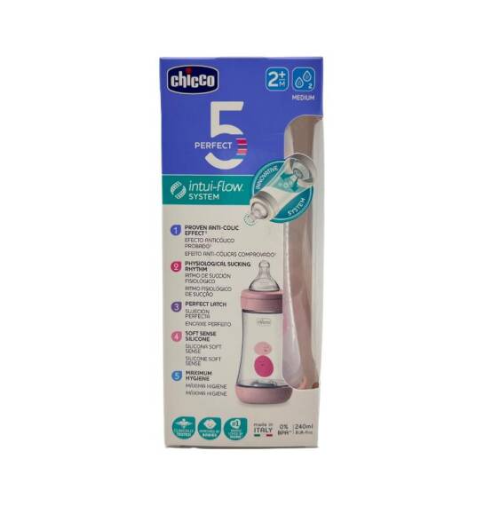 Chicco F.Perfect5 PP butulka qız orta axış silikon N2 240 ml - 1