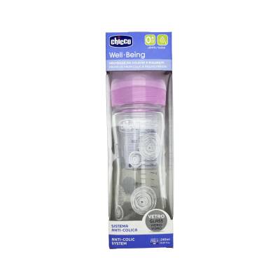 Chicco Wb Şüşə Butulka Qız Silikon Əmzik Yavaş Axış, 240 ml