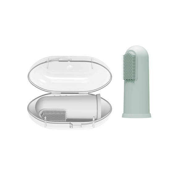 DR.BROWN S HG011/7432 FINGER TOOTHBRUSH+STORAGE CASE 2-PACK GRAY AND LIGHT GREEN 3M+ - 1