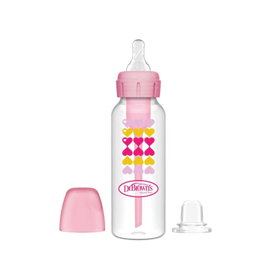 DR.BROWN S SB8191/9582 NARROW ANTI-COLIC OPTIONS+BOTTLE TO SIPPY STARTER KIT PINK HEARTS 250ML 6M+ - 1