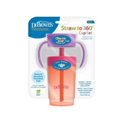 DR.BROWN S TC01047/0500 STRAW TO 360 CUP SET PINK 300ML 9M+ - DR.BROWN S
