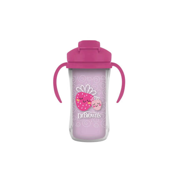 DR.BROWN S TC01201-INTL/3281 INSULATED STRAW CUP WITH HANDLES PINK DECO 300ML 12M+ - 1
