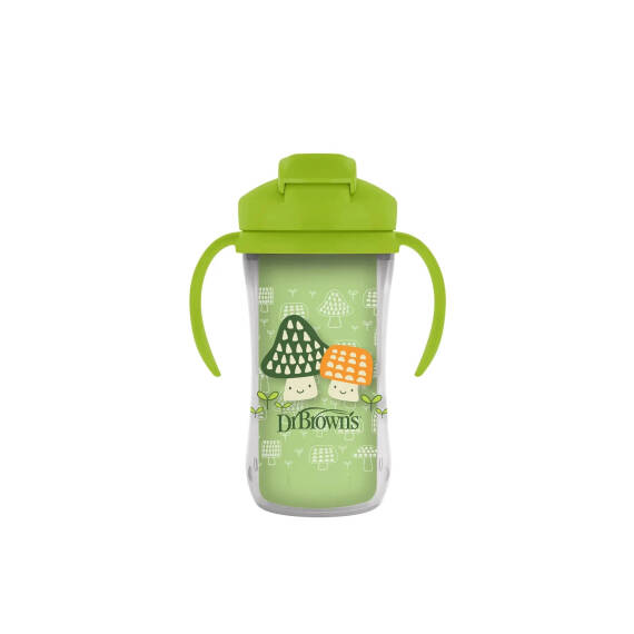 DR.BROWN S TC01203-INTL/9993 INSULATED STRAW CUP WITH HANDLES GREEN MUSHROOMS 300ML 12M+ - 1