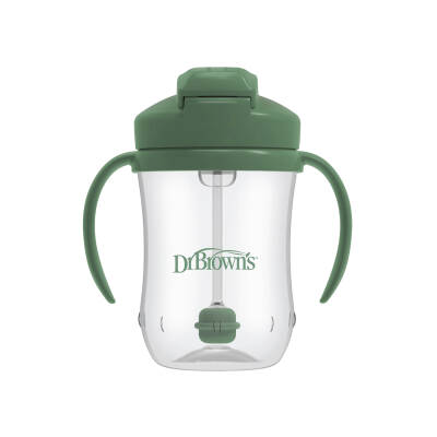 DR.BROWN S TC91104/7579 BABY S FIRST STRAW CUP WITH HANDLES OLIVE GREEN 270ML 6M+ - DR.BROWN S