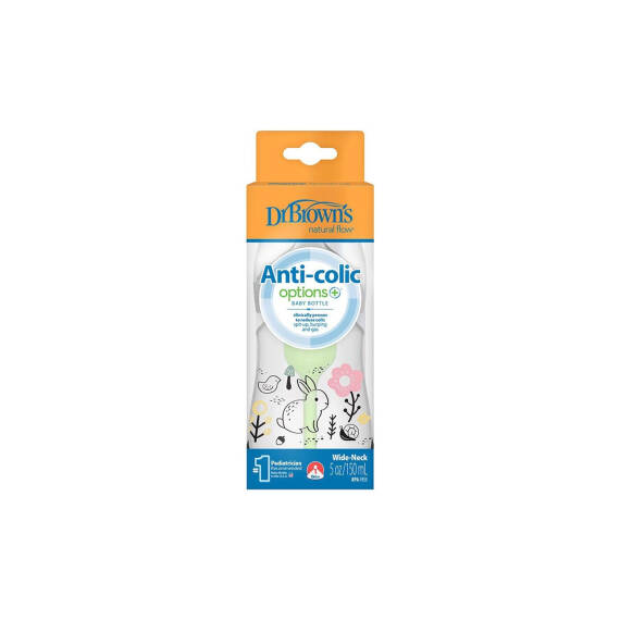 DR.BROWN S WB51009-SPX/1088 WIDE-NECK ANTI-COLIC OPTIONS+BABY BOTTLE WOODLAND BUNNY 150ML 0M+ - 1