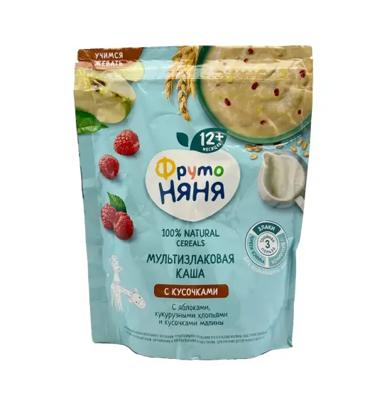 Fruto Nyana alma, qarğıdalı lopaları və moruq dilimləri ilə çoxdənli südlü sıyıq - 1