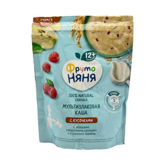 Fruto Nyana alma, qarğıdalı lopaları və moruq dilimləri ilə çoxdənli südlü sıyıq - 1