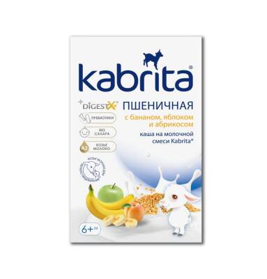 Kabrita buğda sıyığı süd qatışığı əsasında banan, alma və ərik ilə (6ay+) 180 qr - KABRITA