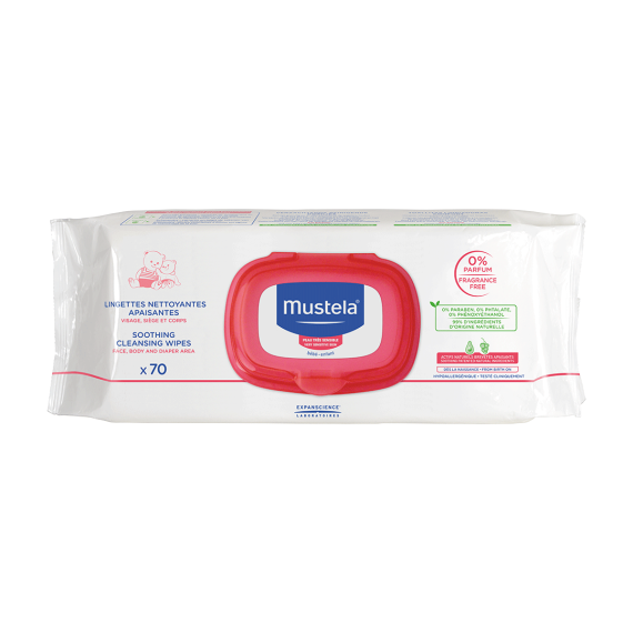 Mustela Sensitive Skin sakitləşdirici təmizləyici salfetlər N70 - 1