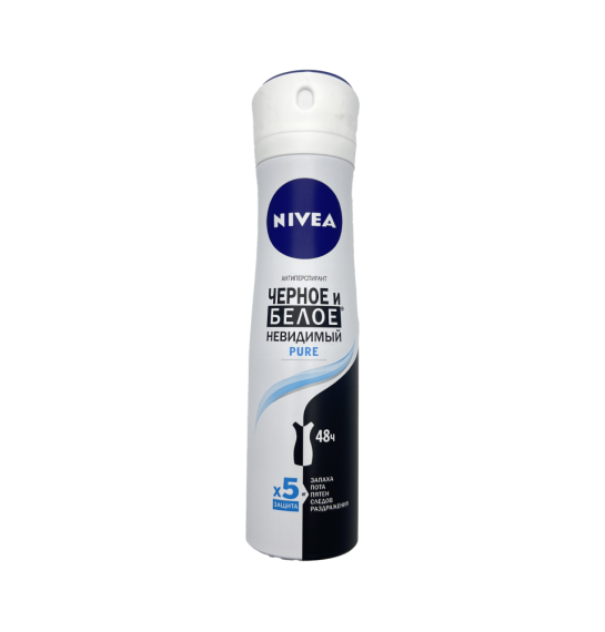 Nivea Ağ və Qara Görünməz Saf Müdafiə antiperspirant 150 ml sprey - 1